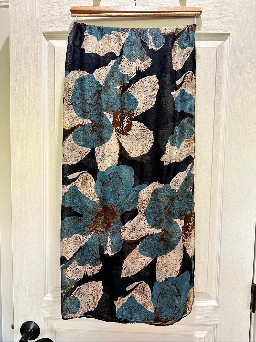 NWOT Oversized Floral Scarf Wrap Shawl Teal Navy Cream 70x36